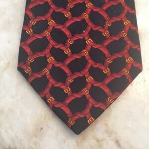 Brooks Brothers Necktie, All imported Silk, Handmade in USA, Navy, Red and Gold